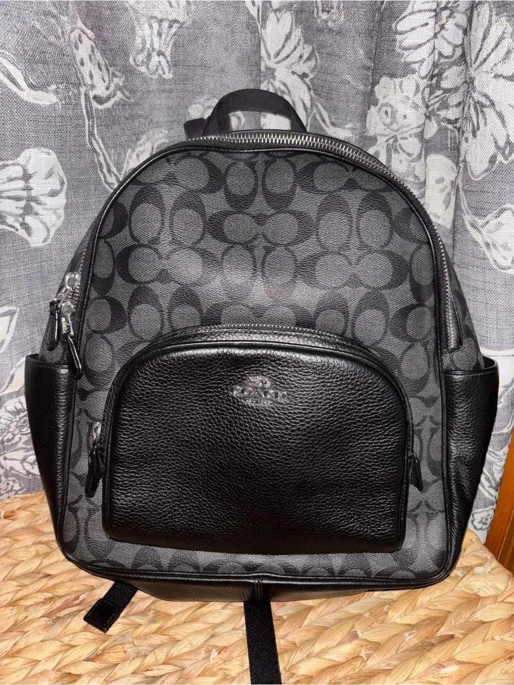 Coach Black Signature Canvas & Leather Backpack